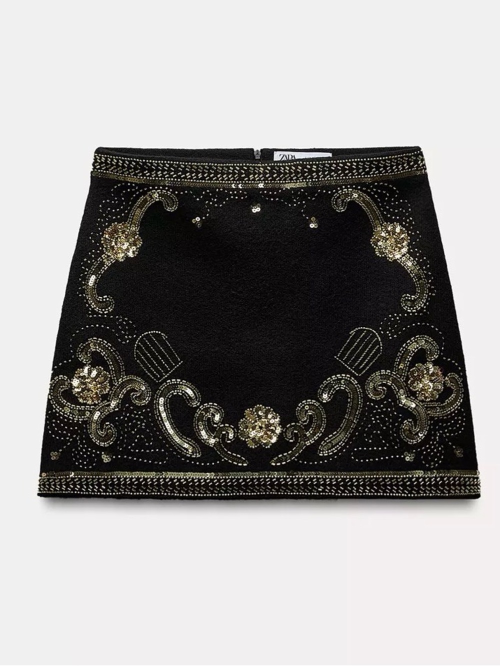NWT RARE Zara Black and Gold Sequin Skirt XL